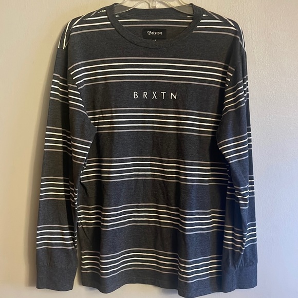 Brixton Other - Brixton men Hilt heather gray with white stripes long sleeve embroidered tshirt